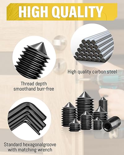 Caianwin 330 Stück Kegelspitz Madenschrauben Set M3 M4 M5 M6 M8 Edelstahl Schrauben Innensechskant Gewindestifte mit 5 Stk Schraubenschlüssel für Türklinke, Halterung - Cheap-Us