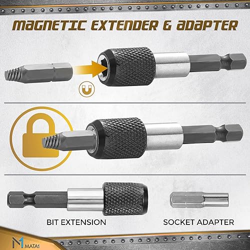 22-teiliges Schraubenausdreher-Set für abisolierte, gebrochene, beschädigte Schrauben – Entferner-Kit mit Bohrern, Ausziehern, Bit-Verlängerung und Steckschlüssel-Adapter von Mata1 - Cheap-Us