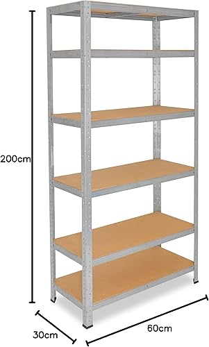 shelfplaza® 200x60x60cm HOME Schwerlastregal verzinkt/Metallregal mit 6 Böden/Kellerregal Metall, Garagenregal, Werkstattregal oder Regal Lagerregal/Steckregal Metall mit 145kg Tragkraft - Cheap-Us