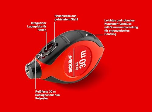 SOLA CLKS Schlagschnur Set Rot - 30 m Markierschnur mit Kreide ROT 230 g im praktischen Set - schneller Schnureinzug durch 6:1 Getriebe - großes und robustes Kunststoffgehäuse - Cheap-Us