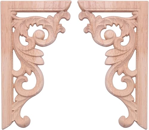 Tynmoel 2 StüCk Links + Rechts (Je 1 StüCk) Vintage Geschnitzt Ecke Onlay MöBel Wand Unlackiert Frame Applique - Cheap-Us