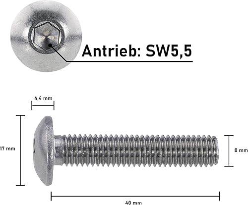 Zaunschrauben Edelstahl rostfrei A2 M 8 x 40 mm, 100 Stück- Innensechskant SW 5,5 - Cheap-Us