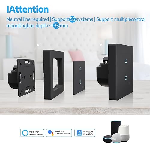 SMARTERCURRY Smart WLAN Lichtschalter 1 Fach 1 Weg Alexa Lichtschalter, gehärtetes Glas Touch Lichtschalter, Timing-Funktion, Weiß, Neutralleiter Erforderlich, 1 Stücke - Cheap-Us