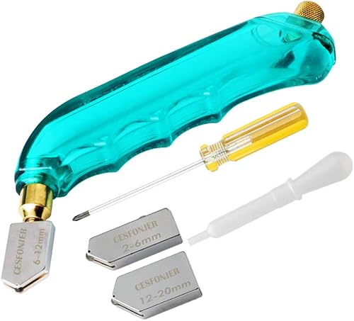CESFONJER Glasschneider, Pistolengriff Glasschneider Hartmetall-gebeizt Glas Schneiden Werkzeug, 3 Ersatzrädchen aus Edelstahl für Glas 2-6 mm 6-12 mm 12-20 mm。 - Cheap-Us