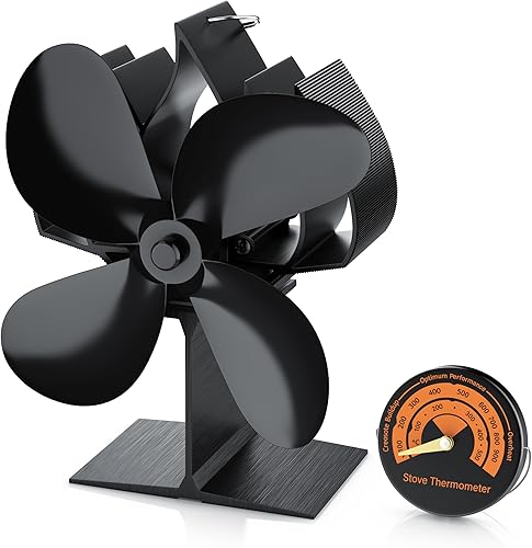 Brandson - Ofenventilator wärmebetrieben - Kamin Ventilator - Lüfter für Kaminöfen Holzöfen Öfen - 4 Flügel Rotorblätter – Rotordurchmessser 180mm – Wärmeverteiler ohne Strom – schwarz - Cheap-Us