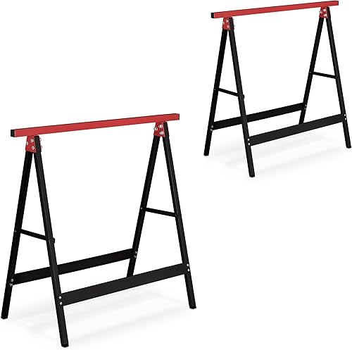 Relaxdays Arbeitsbock 2er Set, klappbar, 100 kg, HBT 74x78x40cm, Allzweckbock Werkstatt, Tapezieren, Malern, schwarz/rot, Stahl - Cheap-Us
