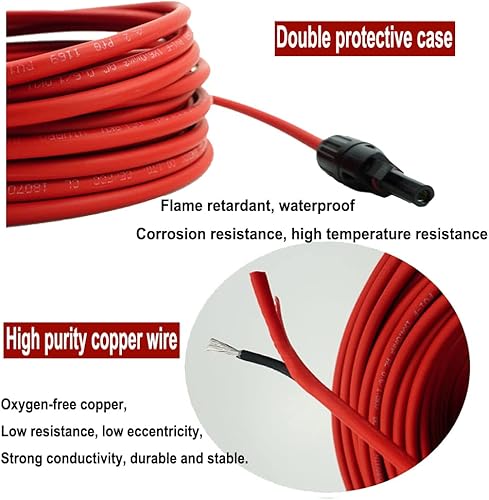 Profi-Verbindungskabel Verlängerungskabel (6mm²/4mm²), rote und Schwarze Linien, Solarkabel inkl. montierter beidseitig Solarstecker(4mm²-3M) - Cheap-Us