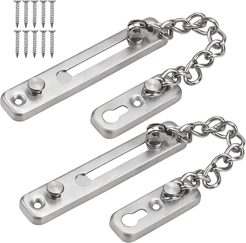 2 Stück Tür Sicherheitskette, Anti-Diebstahl-Kette Türkette, Tür Kettenschloss mit Sicher Schnalle, Türgriff Diebstahlschutz Kette mit Schrauben für Innentüren, Familiem, Türsicherung - Cheap-Us