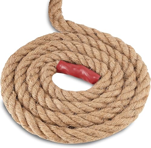 EMEKIAN Natürliches Jute Manila Seil, Gedrehtes 4 Strängige Faser Hanfseil für Sport, Dekoration, Haustierspielzeug, Handwerk, Tauziehen, Fitness, Lnnen und Außenbereich verwenden (25 mm, 15 m) - Cheap-Us