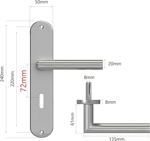 AwmnSrman Türgriffe Innentüren Türklinke Türbeschlag Drückergarnitur Zimmertür Garnitur 72MM-BB-Buntbart Set 3er-Set Moderne Edelstahl 6 Türklinken & 6 Langschilder 240 * 50 mm - Cheap-Us
