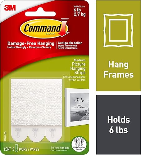 Command Bilder Montagestreifen, mittelgroß, bis zu 900 g Tragkraft je Paar, 70 x 19 mm, 9 Packungen à 3 Paar - Cheap-Us