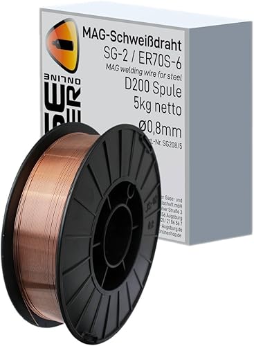 SG2 ER70S-6 Schweißdraht 0,8mm in 1kg auf der D100 Spule oder in 5kg auf der D200 Spule G3Si1 (1kg Rolle (D100)) - Cheap-Us