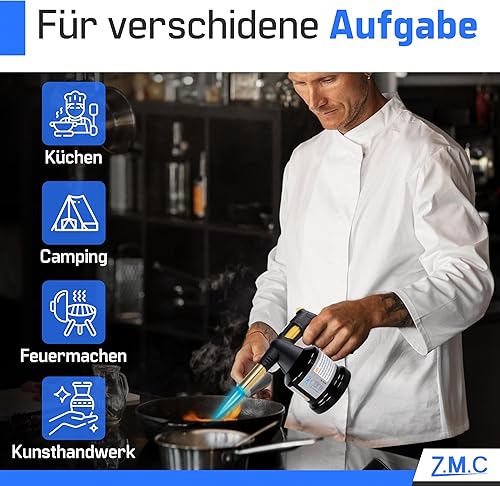 Z.M.C Gasbrenner 1,3 kW, Schweißbrenner Flambierbrenner bis zu 1350°C, Bunsenbrenner Lötbrenner Brenneraufsatz, Küchenbrenner mit einstellbare Flamme, mit Piezo-Zündung - Cheap-Us