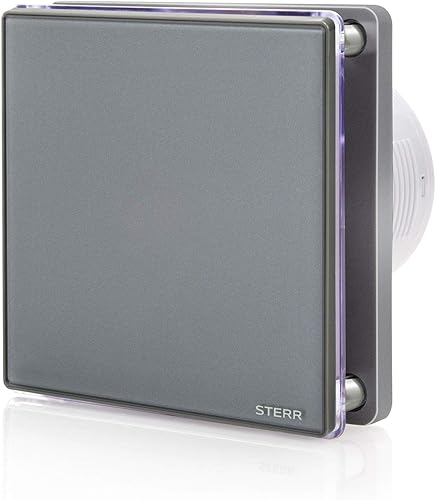 STERR Grauer Badlüfter 100 mm mit LED - Badezimmerventilator - Glasfront - Modernes Aussehen - BFS100L-G - 10 W - Cheap-Us