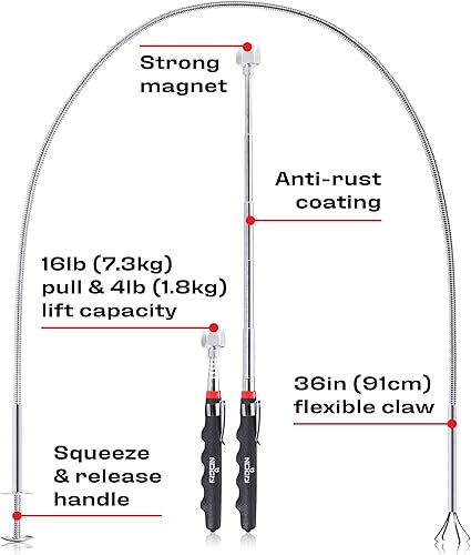 NoCry Magnetheber Set - inklusive flexiblem Krallengreifer und teleskopischem Magnetstab - Cheap-Us