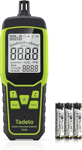 Kohlenmonoxid Melder, Tadeto Tragbarer CO Melder mit akustischen und optischen Alarmen, Professionelle Sensor CO Warner für den Innen-, Außen- und Industrieeinsatz (Batterien enthalten x 3) - Cheap-Us