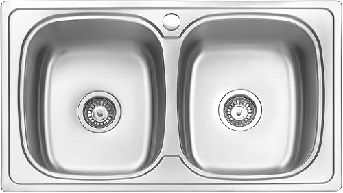 JASSFERRY Küchenspüle 2 Becken, Einbauwaschbecken aus Edelstahl, mit Abfluss Rohrsatz, 80 x 44 cm - Cheap-Us