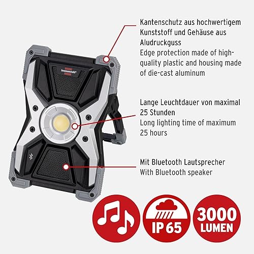 Brennenstuhl Akku LED Arbeitsstrahler RUFUS/LED Arbeitsleuchte für Werkstatt (LED Baustrahler mit Powerbank-Funktion, inkl. Ladekabel, Gehäuse aus Aludruckguss, 3000lm, IP65) - Cheap-Us