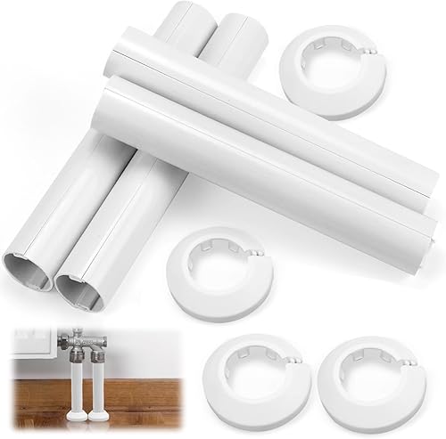 TYBYBB Heizungsrohr Verkleidung, Heizungsrohr Abdeckung, Rohrverkleidung für Heizungsrohre mit 4 Stück Rosette, Rohre für Heizkörperrohre, für Rohrdurchmesser kleiner als 22mm (Weiß) - Cheap-Us