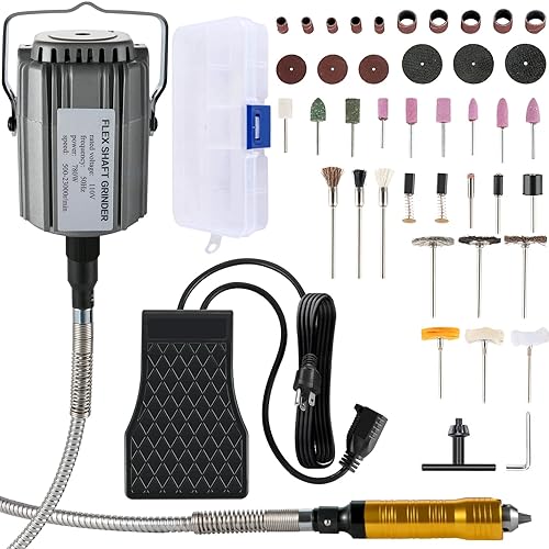VEVOR Elektrische Drehwerkzeug Flex Shaft Wellen Aufhängung 780 W Schnellschleif Gerät biegsamer Welle, Hängemühle Wellenlänge 100cm, Fußpedal-Steuerung 500-23000U/min, Dreibackenfutt, 45 Stk. Zubehör - Cheap-Us