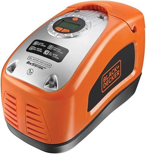 BLACK+DECKER Druckluft Kompressor Flüsterkompressor Akku (11 bar 160PSI, Luftpumpe, digitale Druckeinstellung, Kabelfächer, beleuchtete Skala, inklusive 3 Ventil-Aufsätzen, Einstellring Bar-Zahl) - Cheap-Us