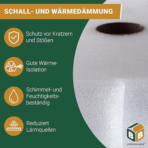 BB-Verpackungen 100 m² Trittschalldämmung 1,0 x 100 m (3 mm stark, sehr gute Schall- und Wärmedämmung) - Sets zwischen 25 m² und 500 m² - Cheap-Us
