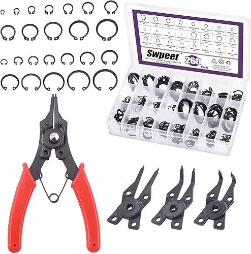 Swpeet 262 Stück 4-in-1 Sprengringzange mit 6 Größen 4 mm bis 30 mm Legierung Stahl Außen-Halterungsringe Interner Sicherungsring Schnapphalter Clip Ring Sortiment Kit - Cheap-Us