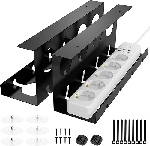 Kabelkanal Schreibtisch 2er Set, Kabelmanagement Schreibtisch ohne Bohren - Cable Management Under Desk - Schreibtisch Zubehör - Kabelführung Kabelwanne Tisch - Schwarz - Cheap-Us