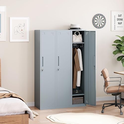 Sightlife Metall Schließfächer Stahlschrank Metallspind Spind für Mitarbeiter mit Schlüssel, Schließfachschrank Wertfachschrank mit 1 Tür für Turnhalle, Schule, Büro, Grau - Cheap-Us