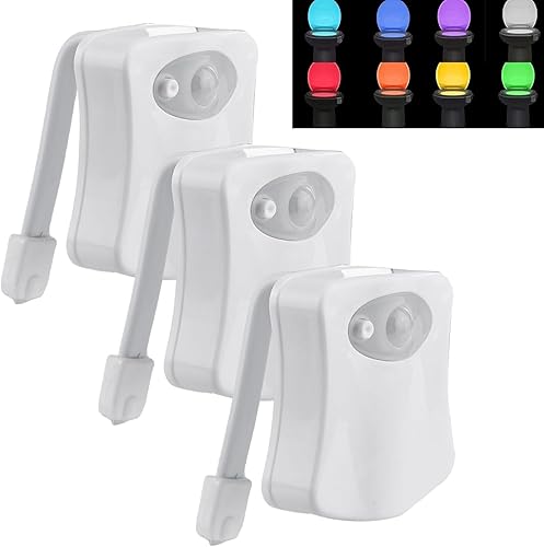 Leikurvo 3 Stück LED Toilettenlicht Nachtlicht, 16 Farben Toilettenlicht mit Bewegungsmelder, Toiletten-Nachtlicht Batteriebetrieben, WC-Sitzlampe für Badezimmer, Toilette, Toilettenbeleuchtung - Cheap-Us