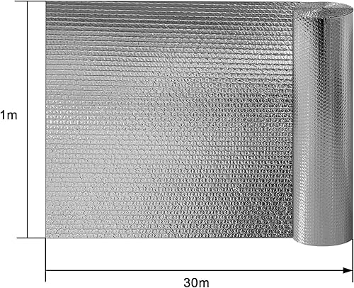 TRMLBE Isolierfolie Thermofolie 1m x 30m Dämmfolie Doppelte Alu Luftpolsterfolie Heizkörper Reflexionsfolie Kälteschutz Wärmehaltung Verdunklung Isolierungsfolie für Böden Fenster Dächer Garage - Cheap-Us