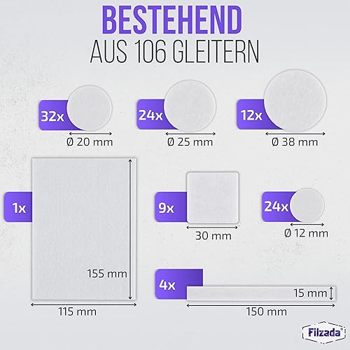 Filzada® Filzgleiter Selbstklebend Set 106 Stück (Eckig und Rund) - Grau - Profi Möbelgleiter Filz Mit Idealer Klebkraft - Cheap-Us