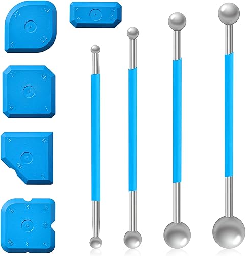 Werkzeug Schaber Kit Fugenglätter Set 9-teilig, silikonfugen abzieher, 4 Stück Silikonfugenglätter, 5 Stück Stahlkugel, Doppelend-Silikonfugenzieher, Abdichtungswerkzeugsatz für Fliesen - Cheap-Us