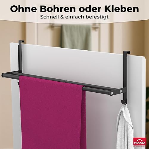 MDCASA Handtuchstange, Edelstahl I Handtuchhalter ohne Bohren & verstellbar inkl. Kratzschutz I Stabiler Handtuchhalter Tür für alle gängigen Türen - Cheap-Us
