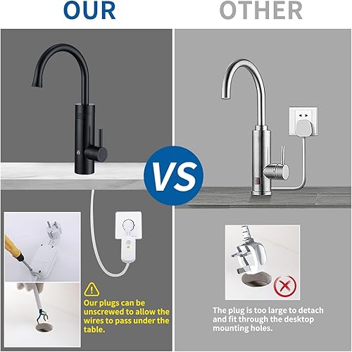 Elektrischer Wasserhahn mit Durchlauferhitzer 230V,Wasserhahn Küche Durchlauferhitzer Küche LED Elektrischer Wasserhahn Edelstahl,360° Swivel Warmwasserboiler Küchenarmatur Camping Wasserhahn - Cheap-Us
