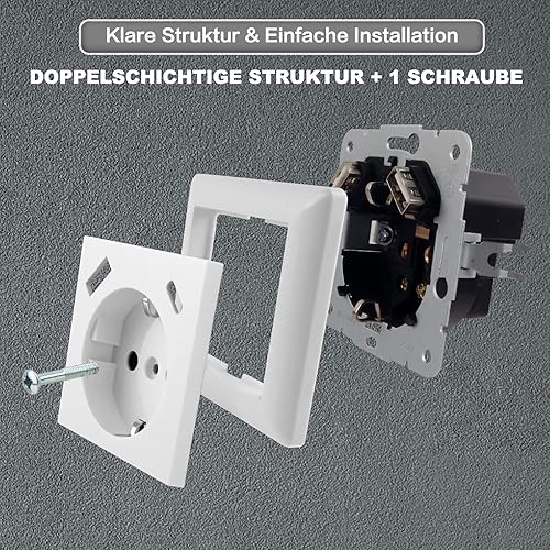 Steckdose mit USB Anschluss und Typ C (max. 5 V 3,4 A) Schuko Steckdose mit USB Anschluss Glänzend Schuko Unterputz Steckdose System 55 Reinweiß Wandsteckdose Schutzkontaktsteckdose - Cheap-Us