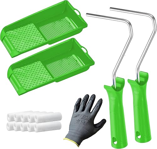 PREMIUM Lackier Set/Farbroller: 2x Farbrollen, 2x Farbwannen, 10x Filt-Walzen, 1x Handschuhe - Lösemittelbeständig & Hochwertig - Perfekt geeignet für Farben und Lacke von Farben Löwe (X300) - Cheap-Us