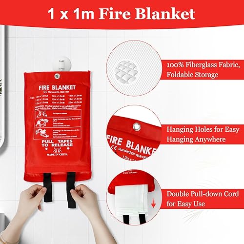 JOLIGAEA 2PCS Löschdecke, 1m x 1m Feuerlöschdecke, Glasfaser Brandschutzdecke Sicherheit, Löschdecke Küche Feuerlöscher, Löschdecke Glasfaser für Küche, Haushalt, Wohnwagen, Zuhause, Kamin - Cheap-Us