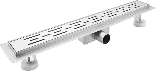 sunrik Duschrinne 60 cm, Strips Duschrinne extra flach, Edelstahl Bodenablauf Komplettset mit Siphon Haarsieb - Cheap-Us