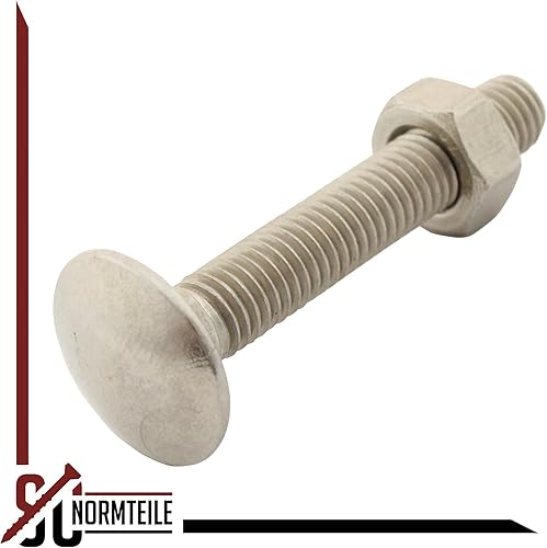 Flachrundschrauben/Schlossschrauben mit Sechskantmuttern - M6x40 - (25 Stück) - Vollgewinde - DIN 603 / DIN 934 - Edelstahl A2 (V2A) - SC603 / SC934 - Cheap-Us