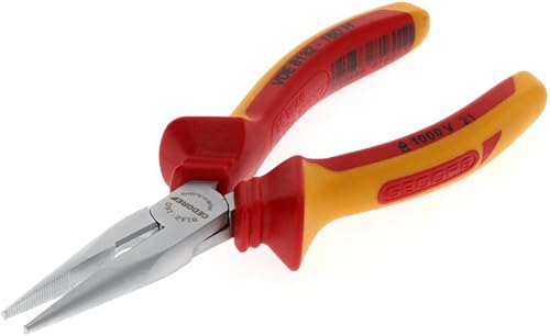 GEDORE VDE Flachrundzange, Elektronik, lange Backen, gezahnt, gerade, induktiv gehärtet, Länge 160 mm, VDE 8132-160 H - Cheap-Us