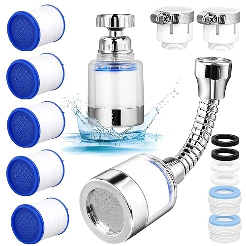 2 Stück Wasserfilter Wasserhahn 360° drehbar Wasserhahn Filter Kalkfilter Filter für Trinkwasser Geeignet für Küche, Bad, Mit 5 Filterelementen und 2 Sätzen Universalanschlüssen - Cheap-Us