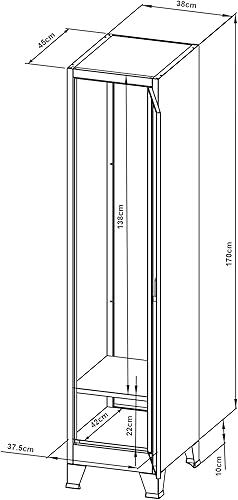 [en.casa] Metallschrank Joroinen mit 1 Tür abschließbarer Stahlschrank Schließfachschrank Spind Werkstatt Umkleideschrank Aufbewahrungsschrank 180 x 38 x 45 cm Grau - Cheap-Us