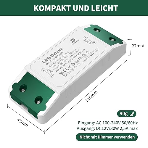 LED Trafo 230V auf 12V 60W, 5A LED Transformator AC/DC Konstantspannungs Schaltnetzteil, Niedervolttrafo für MR16 GU5.3 MR11 G4 Glühbirnen en LED Strip, DUSKTEC - Cheap-Us