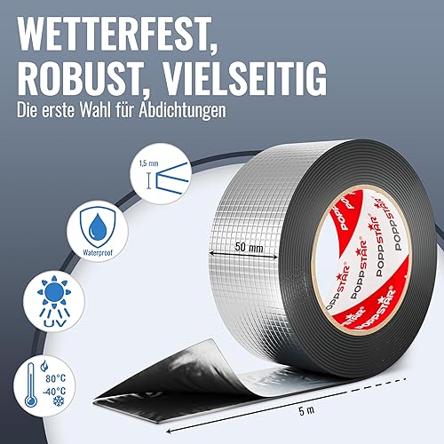 Poppstar Alu Butyl Klebeband (5 m x 50 mm x 1,5 mm) Aluminium Dichtband selbstklebend - Cheap-Us