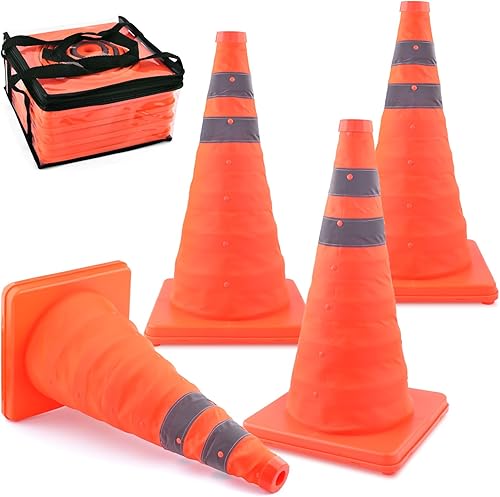 Verkehrsleitkegel,ERKOON 4 Pcs 18 Zoll Verkehrshütchen Absperrhütchen/Warndreieck Kfz/Faltbar Warnkegel Sicherheitspilone Sicherheitskegel Mehrzweck-Popup-Reflektierender Sicherheitskegel - Cheap-Us