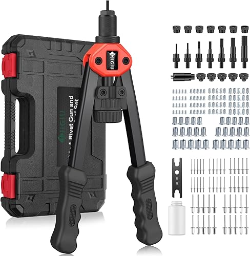 JiGiU Nietzange Set, 2 In 1 Nietmutternzange und Blindnietzange Set mit M3-M12 7 Art Metrische Dorne & 3.2-6.4mm 5 Nietköpfen, Nietmutterwerkzeug Satz (inkl. 110pcs Nietmuttern & 50pcs Blindnieten) - Cheap-Us