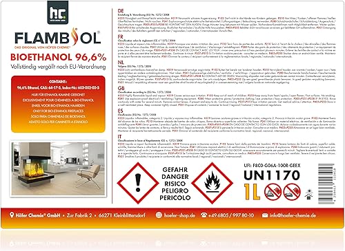Höfer Chemie 6 x 1 L FLAMBIOL® Bioethanol Probierset für Ethanol Kamin, Ethanol Feuerstelle, Ethanol Tischfeuer und Bioethanol Kamin - Cheap-Us
