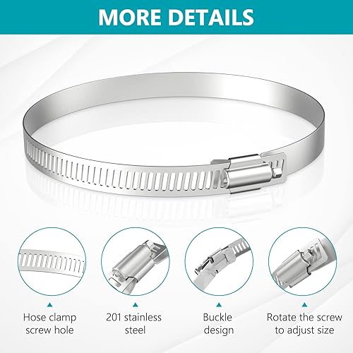 HG Power Schlauchschellen Edelstahl Rohrschelle 200mm Schlauch Klemme Clip Set Schlauch Clips Worm Drive Schlauchschelle für Fixieren Abluftschlauch und Abluftventilator Spannbereich 190-216mm - Cheap-Us
