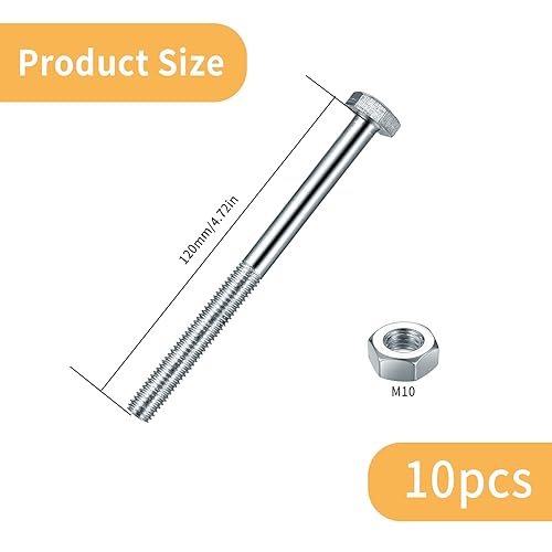 M10 Sechskantschrauben mit Muttern, M10 x 140 mm Sechskantschrauben mit Schaft, verzinkt Maschinenschrauben Teilgewindeschrauben Sechskantschrauben für Metallbauarbeiten Auto - Cheap-Us